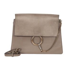♥️ Chloe Faye Medium Suede & Leather Shoulder Bag in Taupe Shoulder Bag ♥️